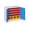 Skříň s plastovými boxy BASIC - 800 x 400 x 920 mm, 32xA/4xC, šedá/modré dveře