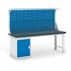 Pracovní stůl do dílny GB s nástavbou a skříňkou na nářadí, 2100 mm