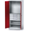dilenska skrin mechanic 1950x920x500 mm 2 police 4 zasuvky cervene dvere 17162