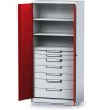 policova dilenska skrin 2 dverova mechanic 3 police 7 zasuvek 920 x 500 x 1950 mm cervene dvere 17157