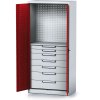 policova dilenska skrin 2 dverova mechanic 1 police 7 zasuvek 920 x 500 x 1950 mm cervene dvere 17154