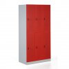 Kovová šatní skříňka s úložnými boxy, demontovaná, červené dveře, cylindrický zámek