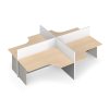 Rohový kancelářský stůl PRIMO s paravanem, otevřený, magnetická tabule, 4 místa, šedá/bříza