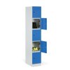 Šatní skříňka s úložnými boxy, 5 boxů, 1850 x 300 x 500 mm, kódový zámek, modré dveře