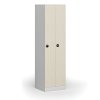 Zúžená kovová šatní skříňka, 2 oddíly, 1850 x 500 x 500 mm, RFID zámek, laminované dveře, bříza