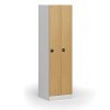Zúžená kovová šatní skříňka, 2 oddíly, 1850 x 500 x 500 mm, RFID zámek, laminované dveře, buk