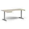 Výškově nastavitelný stůl, elektrický, 675-1325 mm, ergonomický levý, deska 1800x1200 mm, šedá podnož, dub přírodní