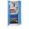 policova dilenska skrin na naradi kovos perforovany panel 2 police 2 zasuvky 950 x 600 x 1950 mm 75073