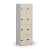 Dřevěná šatní skříňka s úložnými boxy, 8 boxů, mechanický kódový zámek, šedá/bříza