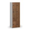 Dřevěná šatní skříňka s úložnými boxy, 8 boxů, mechanický kódový zámek, šedá/ořech