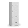 Dřevěná šatní skříňka s úložnými boxy, 8 boxů, mechanický kódový zámek, šedá/bílá
