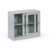 kovova policova skrin s prosklenymi posuvnymi dvermi demontovana 900 x 800 x 400 mm 114699