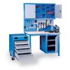 Perforovaný zadní panel na nářadí k pracovním stolům GD, otvory 10 x 10 mm, rozteč 38 x 38 mm, modrá