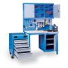 Dílenský pracovní stůl GÜDE Basic MULTI s pojízdným boxem na nářadí, 4 zásuvky, 1 skříňka, 1190 x 600 x 850 mm, modrá