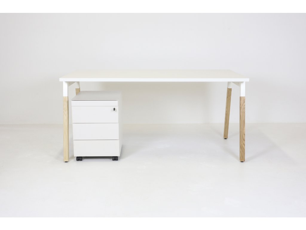 Set: Stůl OGI W 160x80 + kontejner Vitra + bílá/dřevo