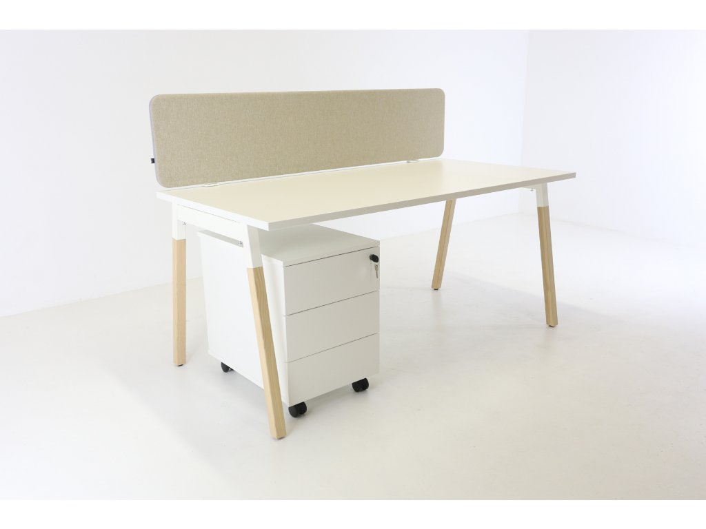 Set: Stůl OGI W 160x80 + kontejner + paraván v39, bílá/dřevo