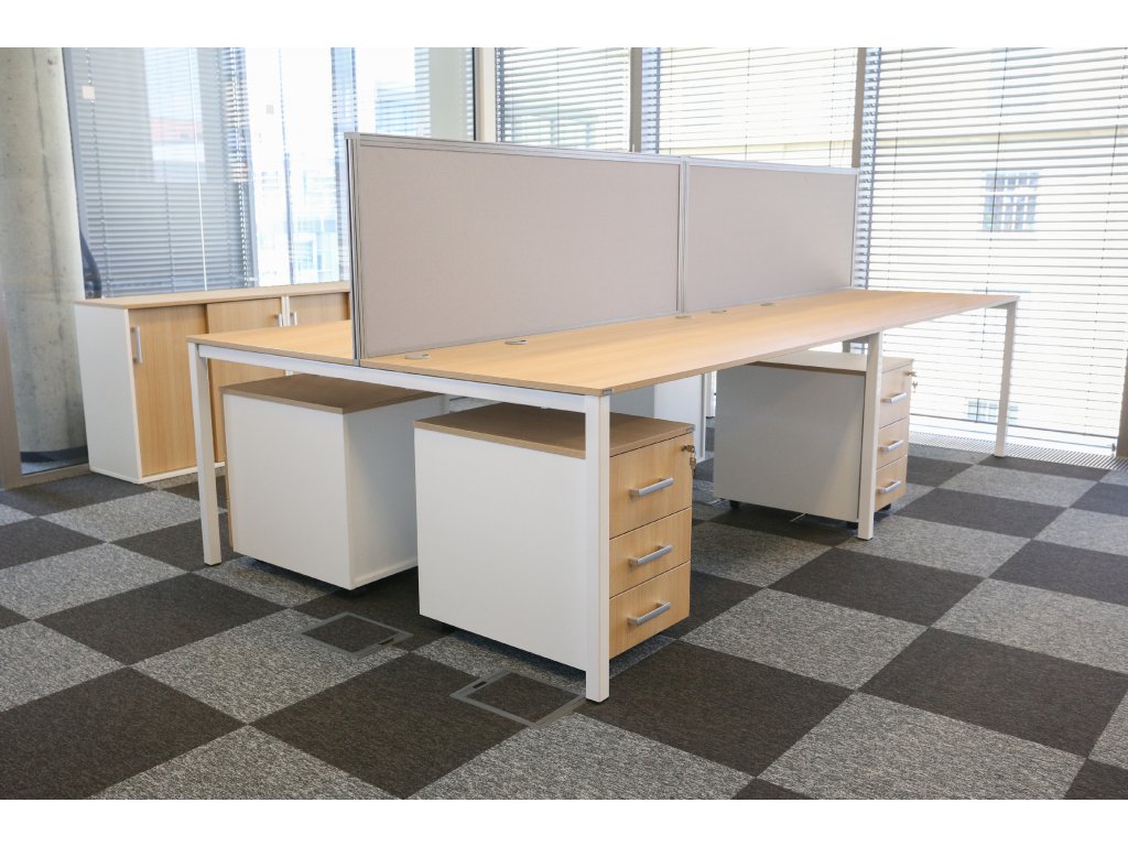 Stůl 4 pracoviště, Prages, 320x160 buk/bílá/šedá