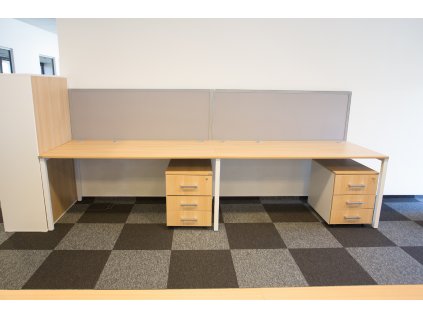 Stůl 2 pracoviště, Prages, 360x80 buk/bílá/šedá