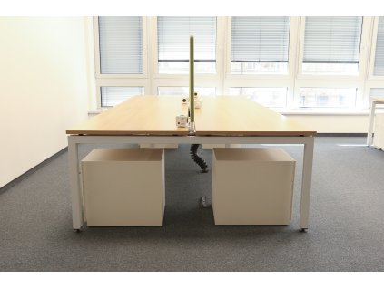 Stůl HM, 2-pracoviště, 160x160, dub/bílá, paravány, kontejnery