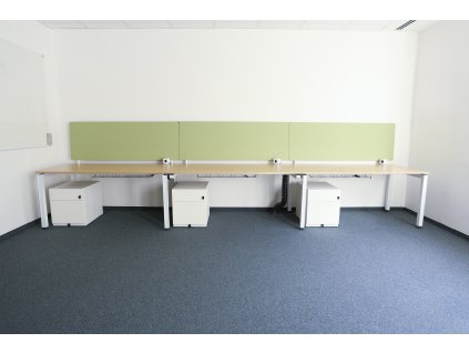 Stůl HM, 3-pracoviště, 480x80, dub/bílá, paravány, kontejnery