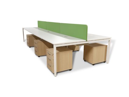 Stůl, 6-tipracoviště, Narbutas, bílá/zelená, noha U