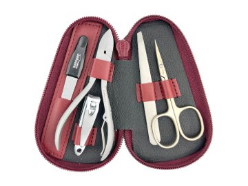 Kožená cestovní sada na manikúru 1871-89, vínová