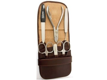 Pánská manikúra Solingen v koženém pouzdře vzor hnědá pštrosí kůže 1162