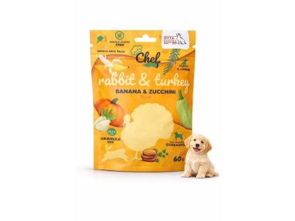 Granule pre šteňatá – králik & moriak, banán a cuketa