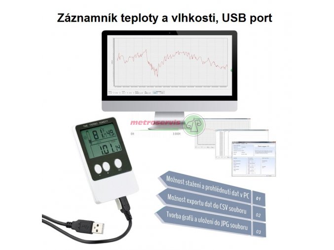 Datalogger pro měření teploty a vlhkosti T113, USB propojení