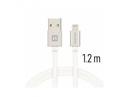 71523203 SWISSTEN DATOVY KABEL TEXTILE USB LIGHTNING 1 2 M STRIBRNY