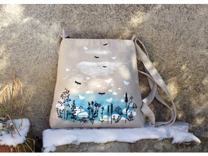 Motýli a vážky  Lněná kabelka