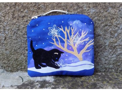 Kotě a sněhová vločka  Lněná peněženka