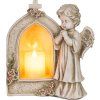 Dekorácia MagicHome, Anjel modliaci sa pri sviečke, LED, polyresin, na hrob, 19,5x11,5x26 cm