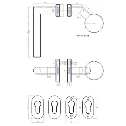 Klika koule pevná NEREZ AISI 304, K320, L135mm