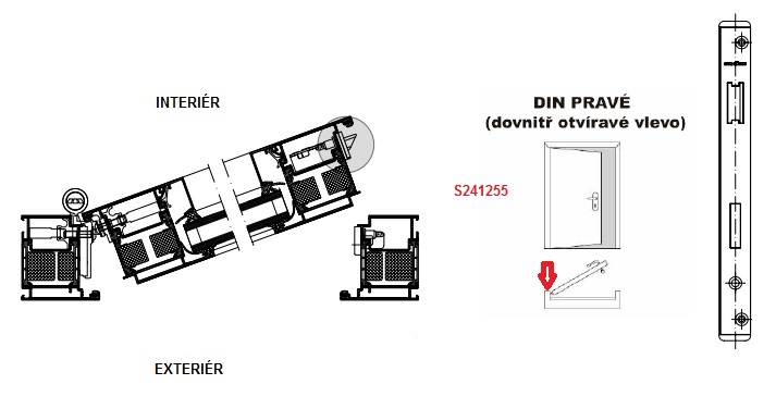 Levně SCHUCO SCHÜCO Dveřní zámek pro AL dveře P/L - S241255/S241256 Strana pantů ( při pohledu na panty ): Pravá, Otevíravost dveří: Dovnitř