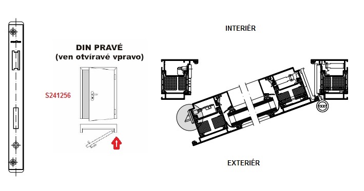 Levně SCHUCO SCHÜCO Dveřní zámek pro AL dveře P/L - S241255/S241256 Strana pantů ( při pohledu na panty ): Pravá, Otevíravost dveří: Ven