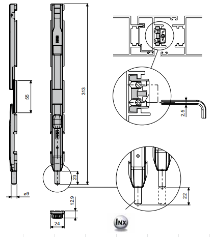 Levně Fapim Velox 5410 černá - zástrč do profilu překlápěcí trojdílná, rozměry 313,5x24x12,5mm