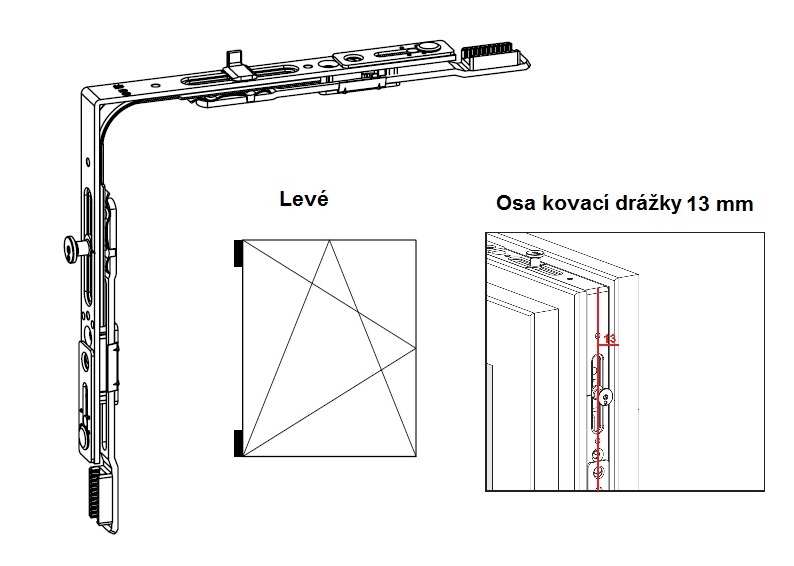 Levně Rohové vedení horní pro spárové větrání G-U Typ: Rohový převod s plochým čepem, osa 13 mm, LEVÝ