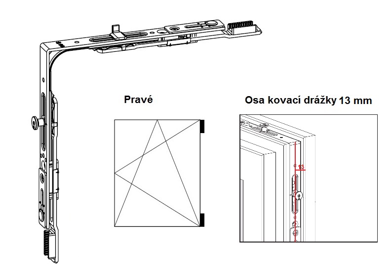 Levně Rohové vedení horní pro spárové větrání G-U Typ: Rohový převod s plochým čepem, osa 13 mm, PRAVÝ