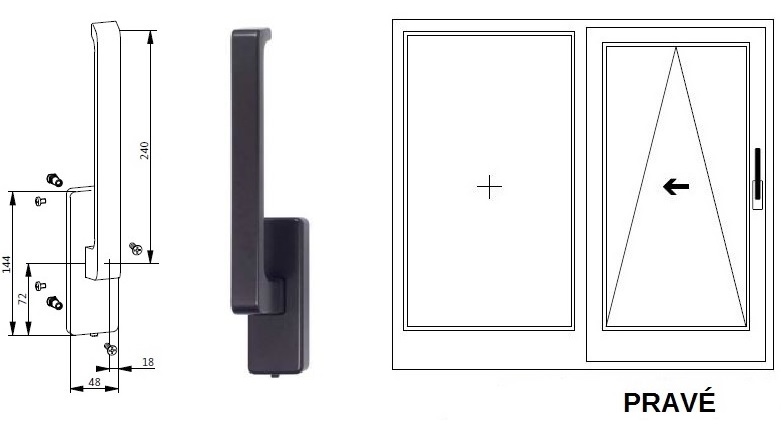 Klika pro posuvné dveře G-U Barva: Černá RAL 9005, Varianta: Pravá