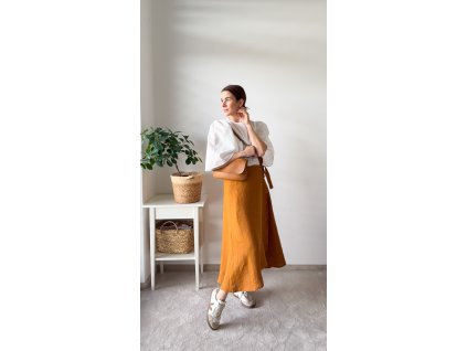 Lněná sukně Tira Cognac