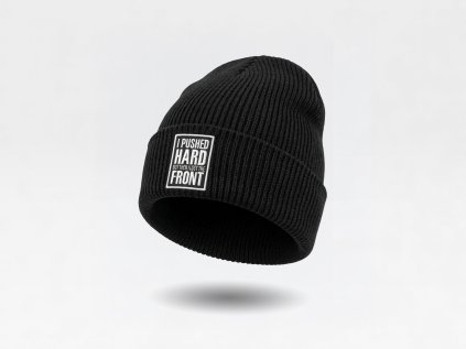 černá čepice s výšivkou I PUSHED HARD