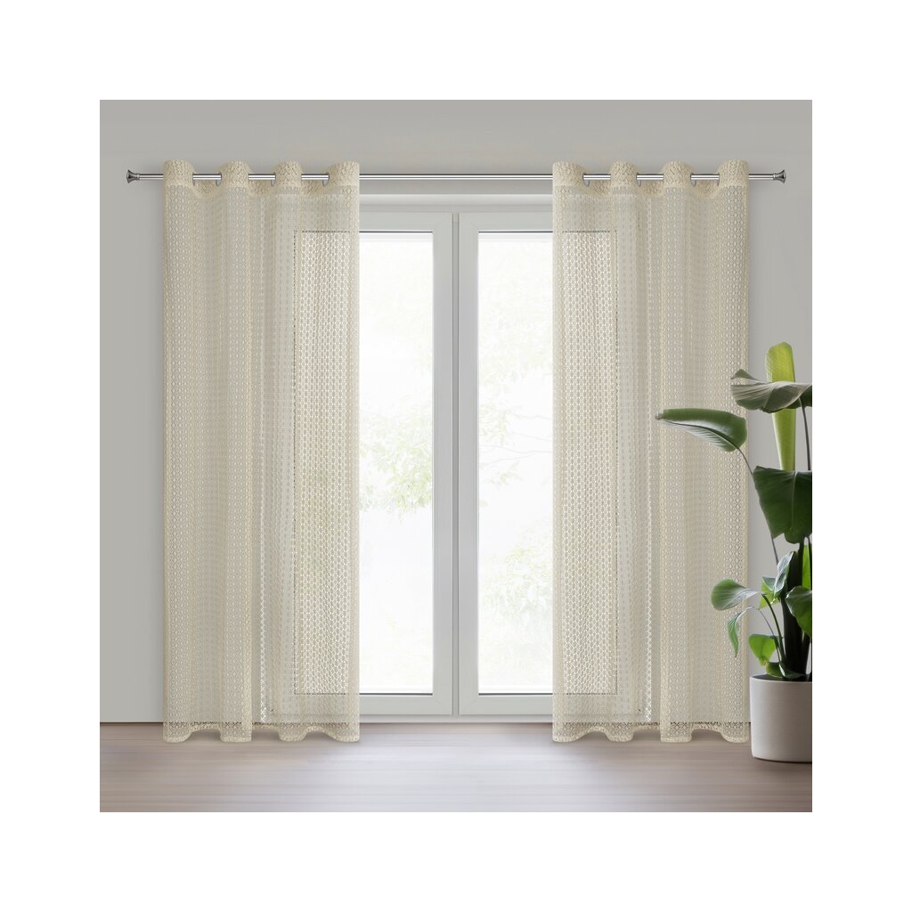 81954 bezova sietovana zaclona na kruzkoch mirella 140x250 cm