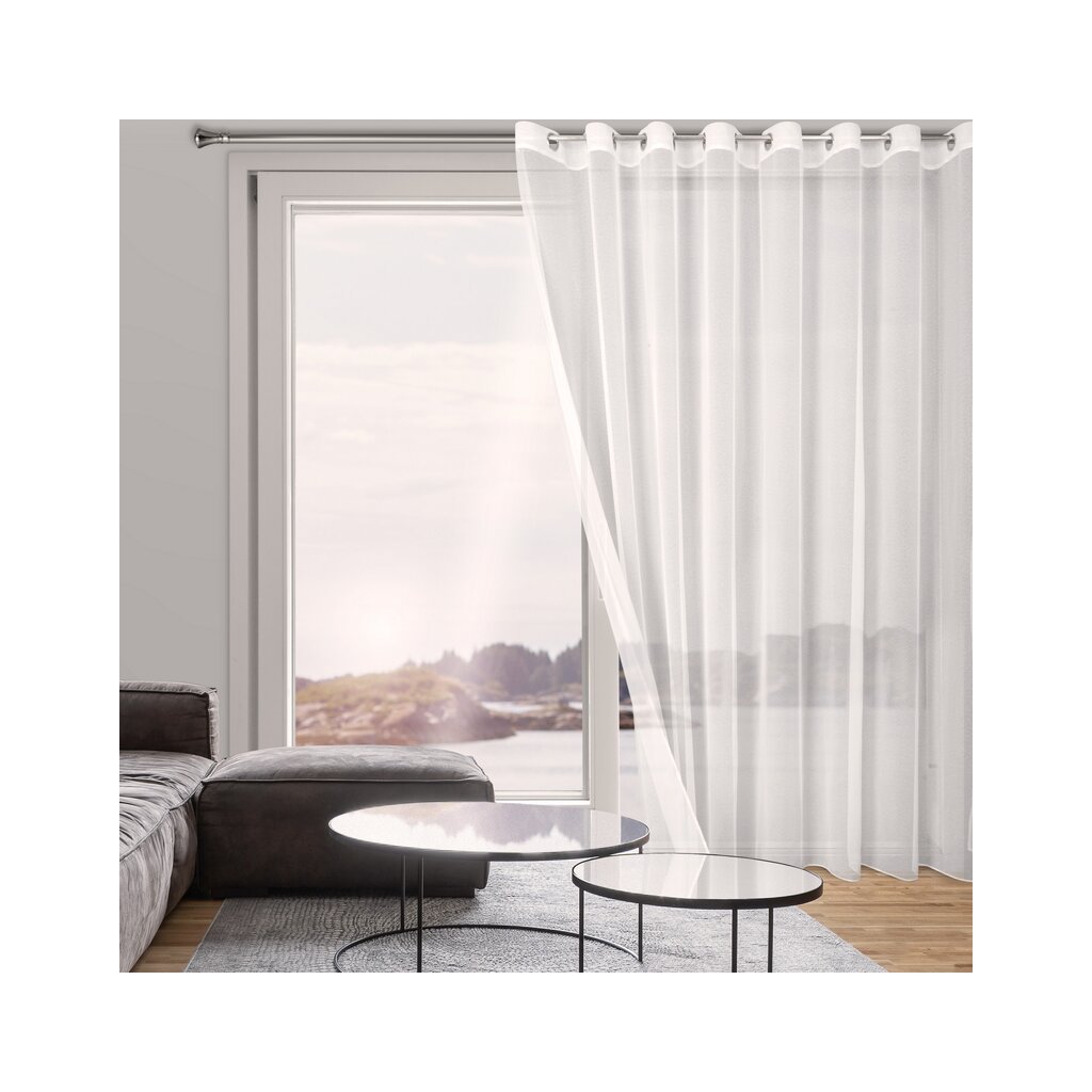 82266 biela hladka zaclona s jemnou sietovanou strukturou na kruzkoch tamina 350x250 cm
