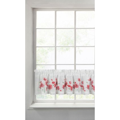 32109 biela zaclona na paske mari s potlacou makov 150x30 cm