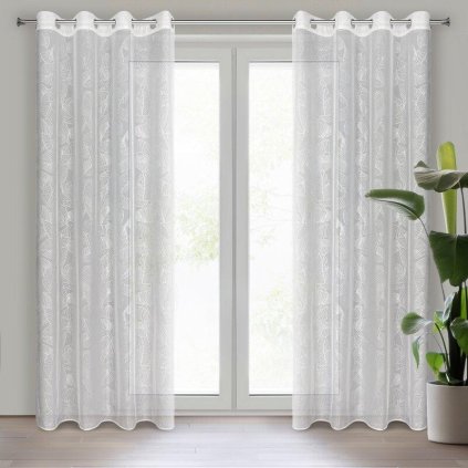 62707 biela zaclona so striebornou potlacou lila na kruzkoch 140 x 260 cm