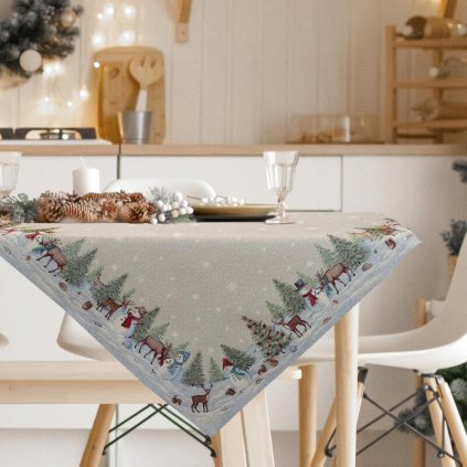 73791 vianocny gobelinovy obrus na stol s tkanym vzorom 100x100 cm