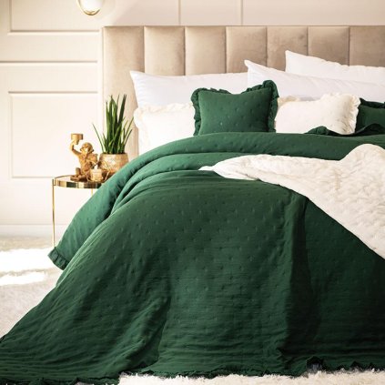 75825 zeleny prehoz na postel s volanom werona 170x210 cm