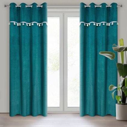 79548 tyrkysovy zamatovy detsky zaves so slonikmi na kruzkoch kids 140x250 cm