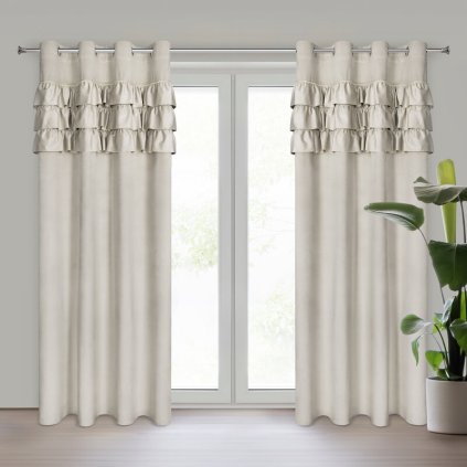 79671 bezovy zamatovy zaves s volanmi sami na kruzkoch 140x250 cm